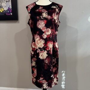 Karin Stevens Black and Red Floral Midi Dress